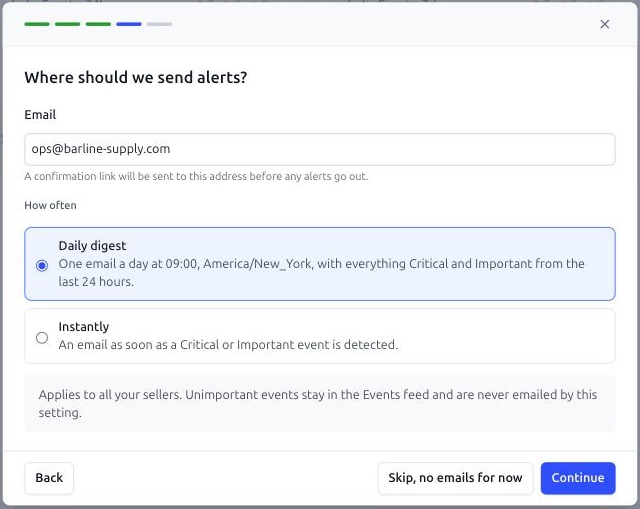 Smart Alerts. The email step with the Daily digest and Instantly options