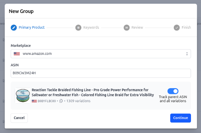 New Group Modal - Primary Product