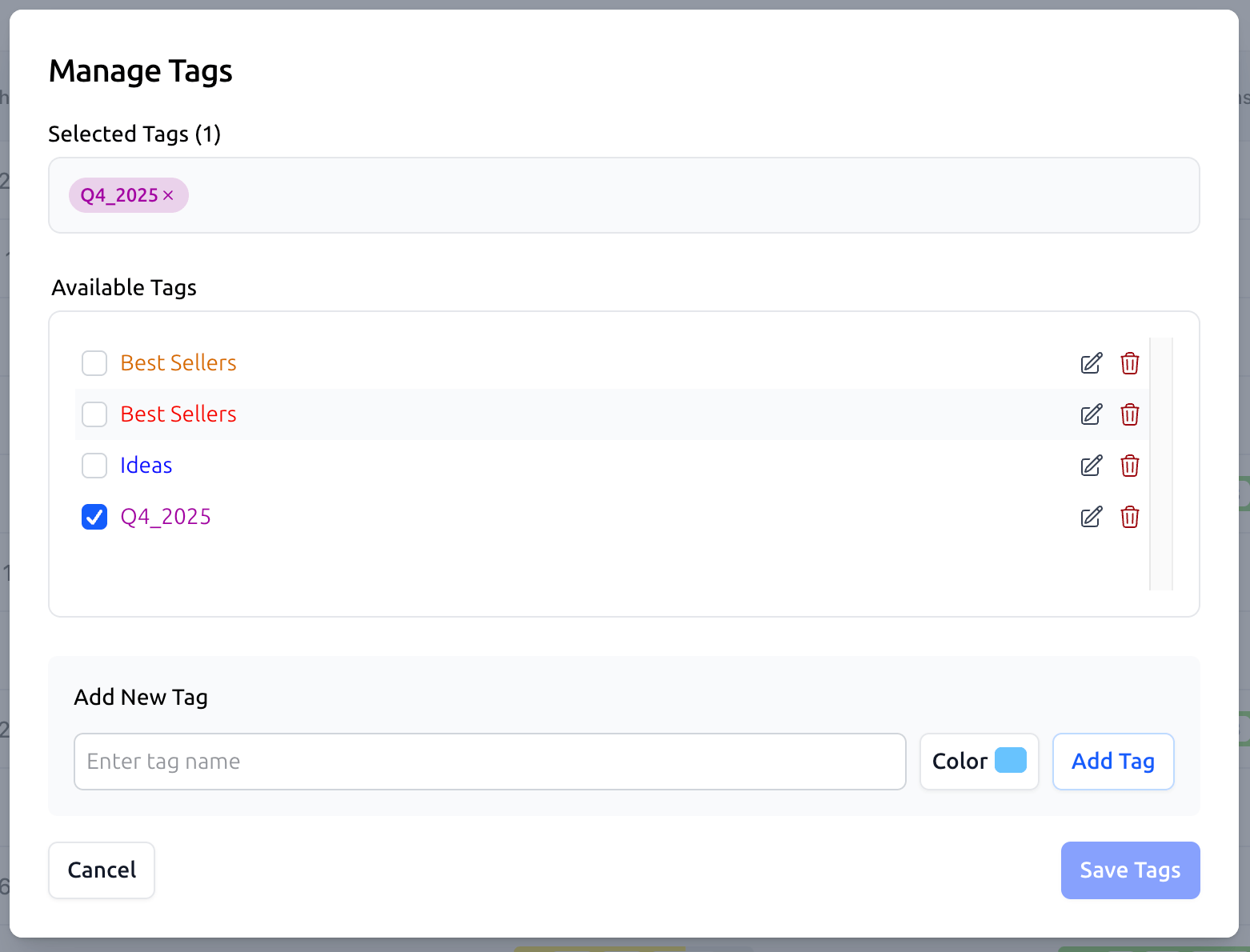 Rank Tracker Tags Manage
