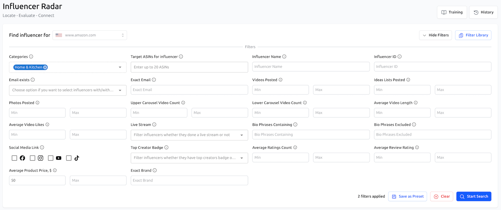 Influencer Radar Filters