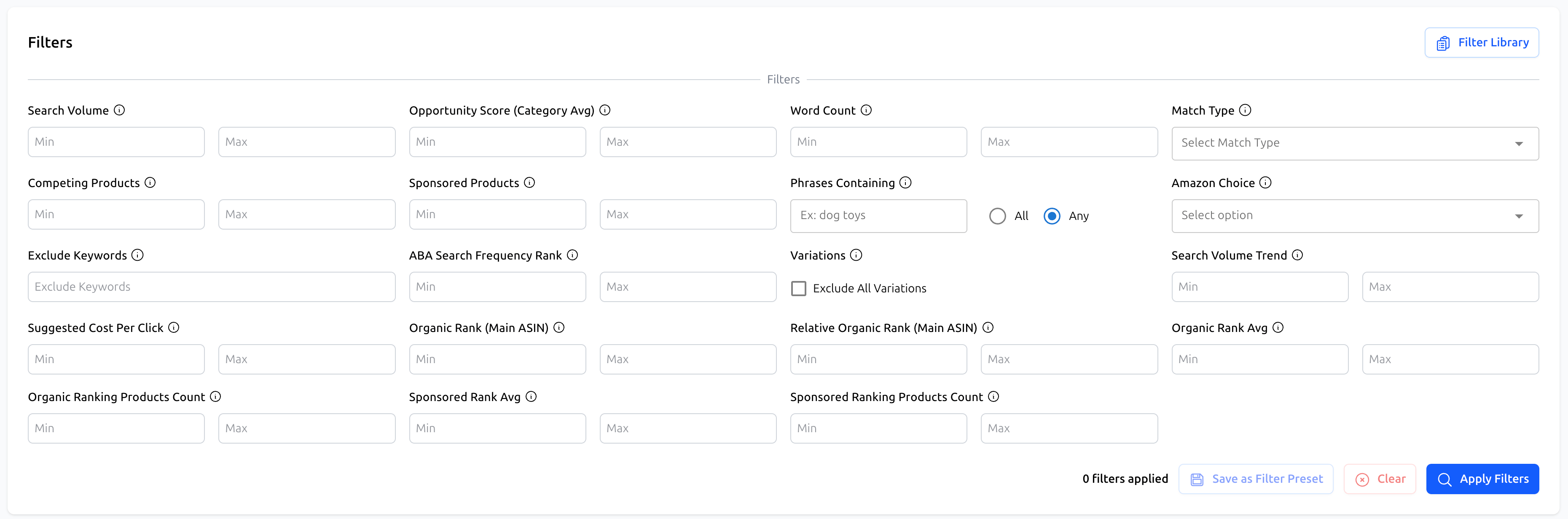 Keyword Research Filters