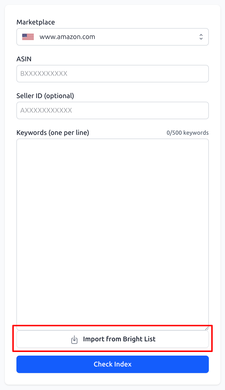 Index Checker Import from Bright List