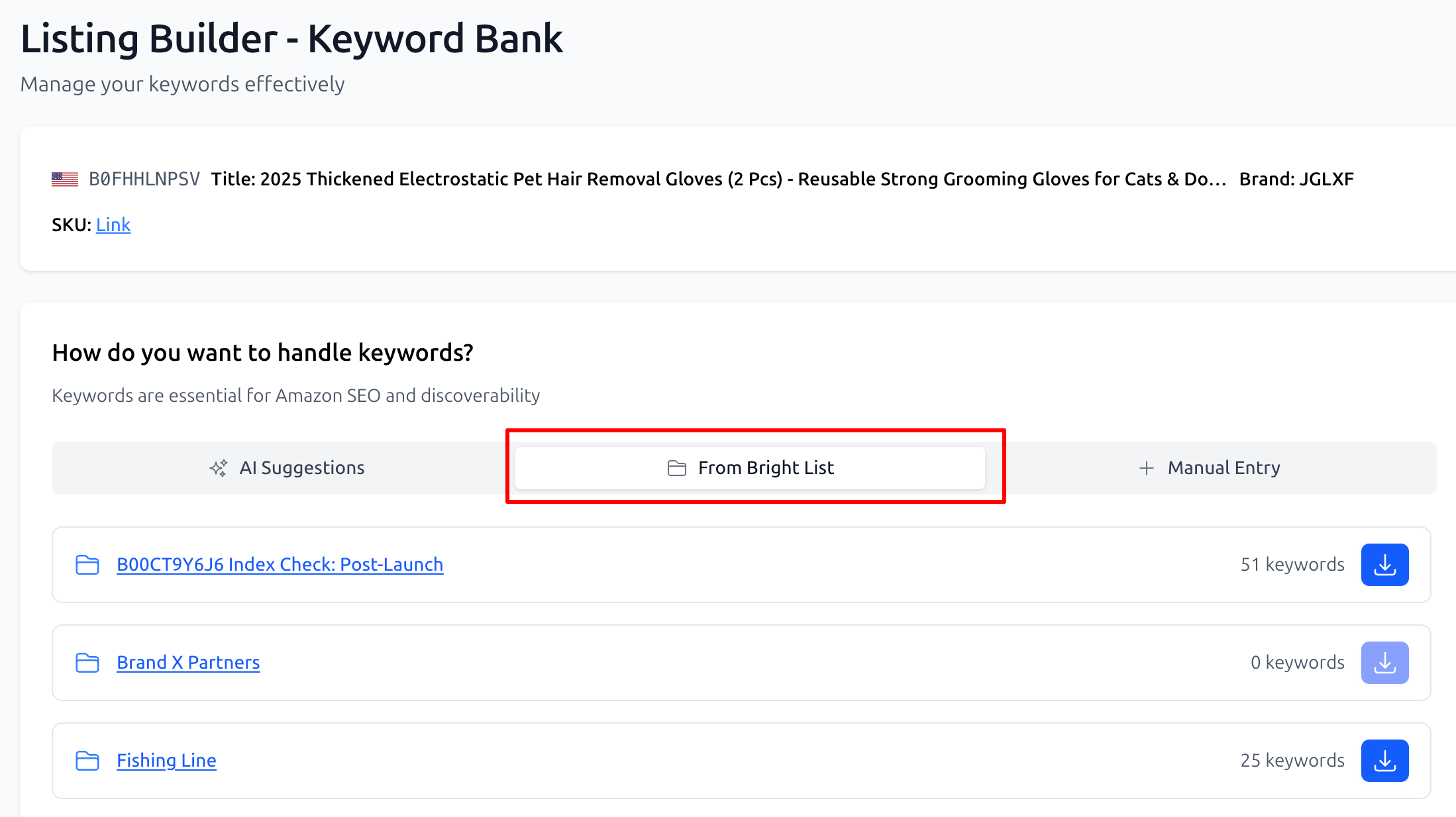 Listing Builder Import from Bright List
