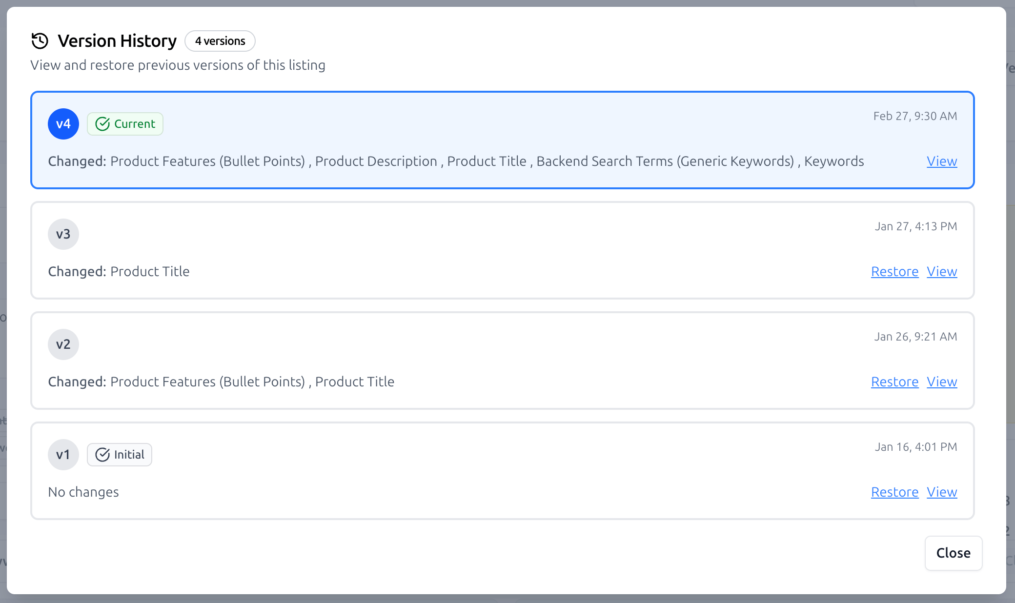 Listing Builder - Version History