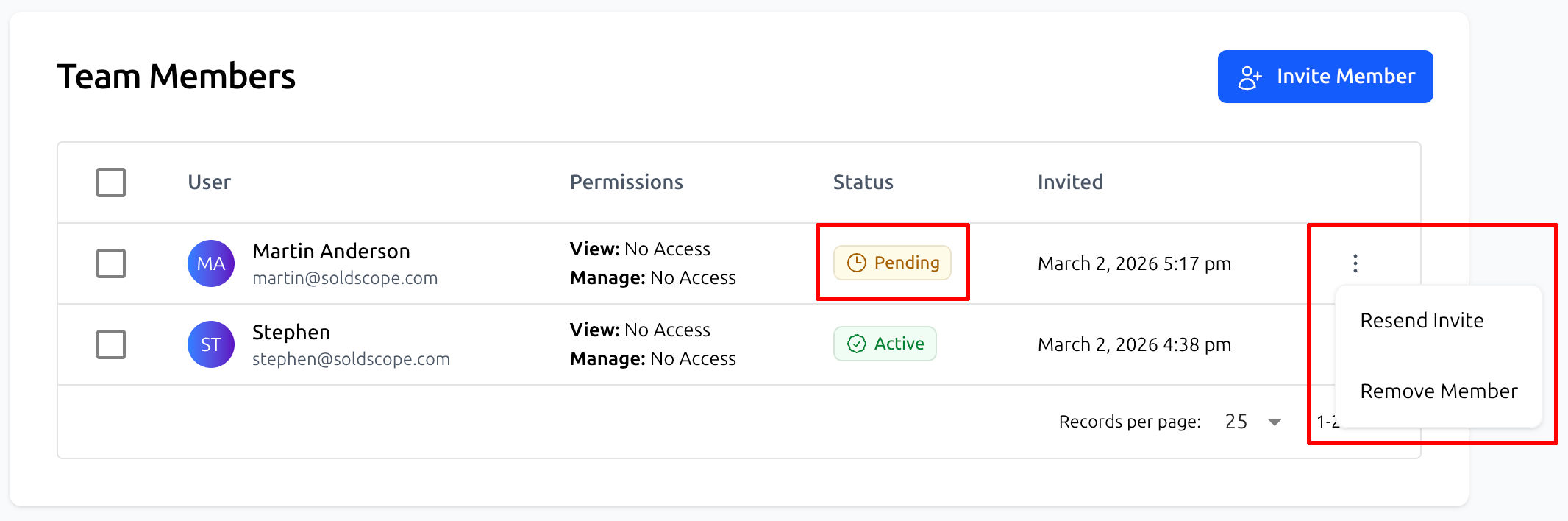 Team Management Pending