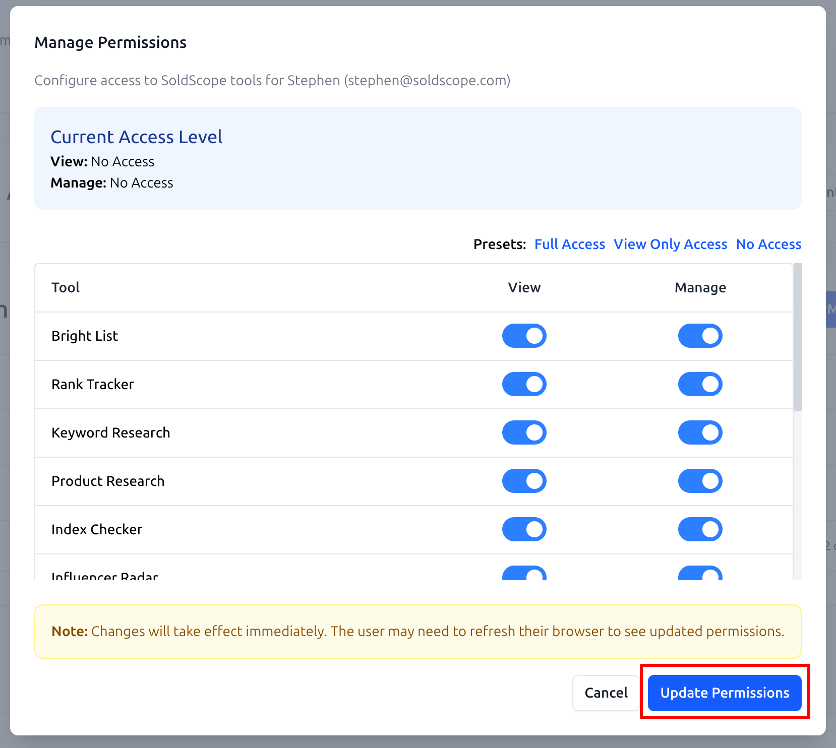 Team Management Manage Modal