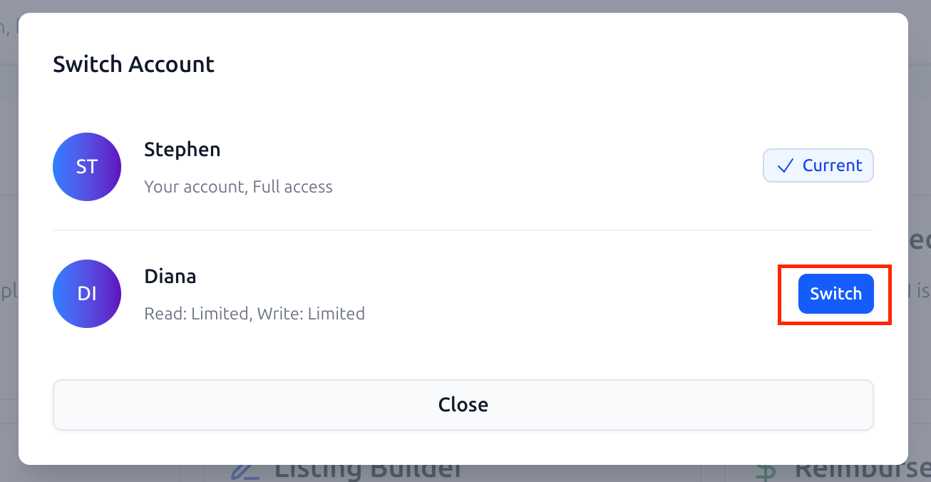 Switch Account Modal