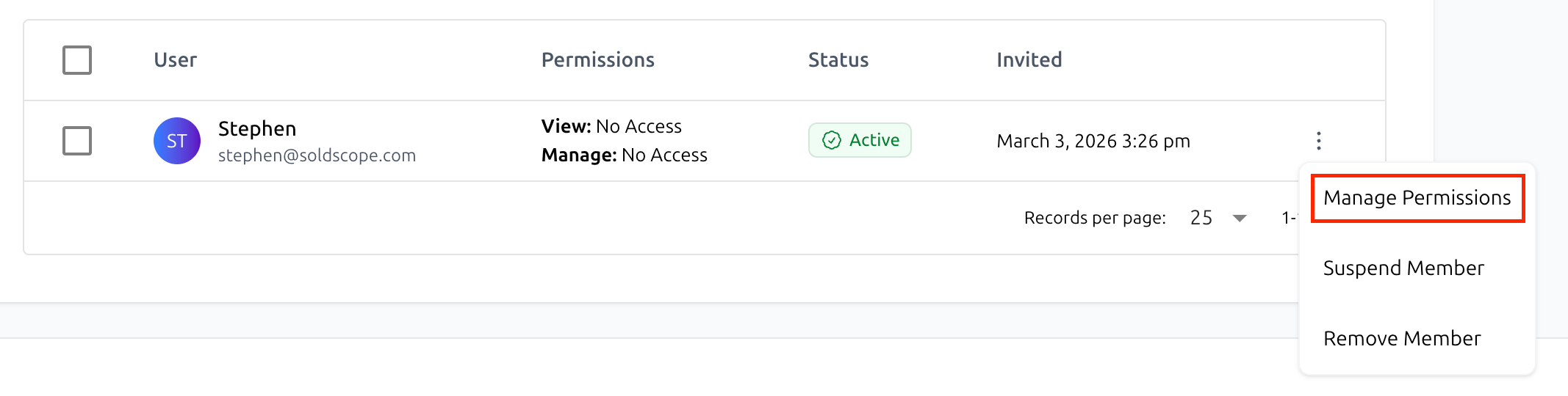 Team Management Manage Button