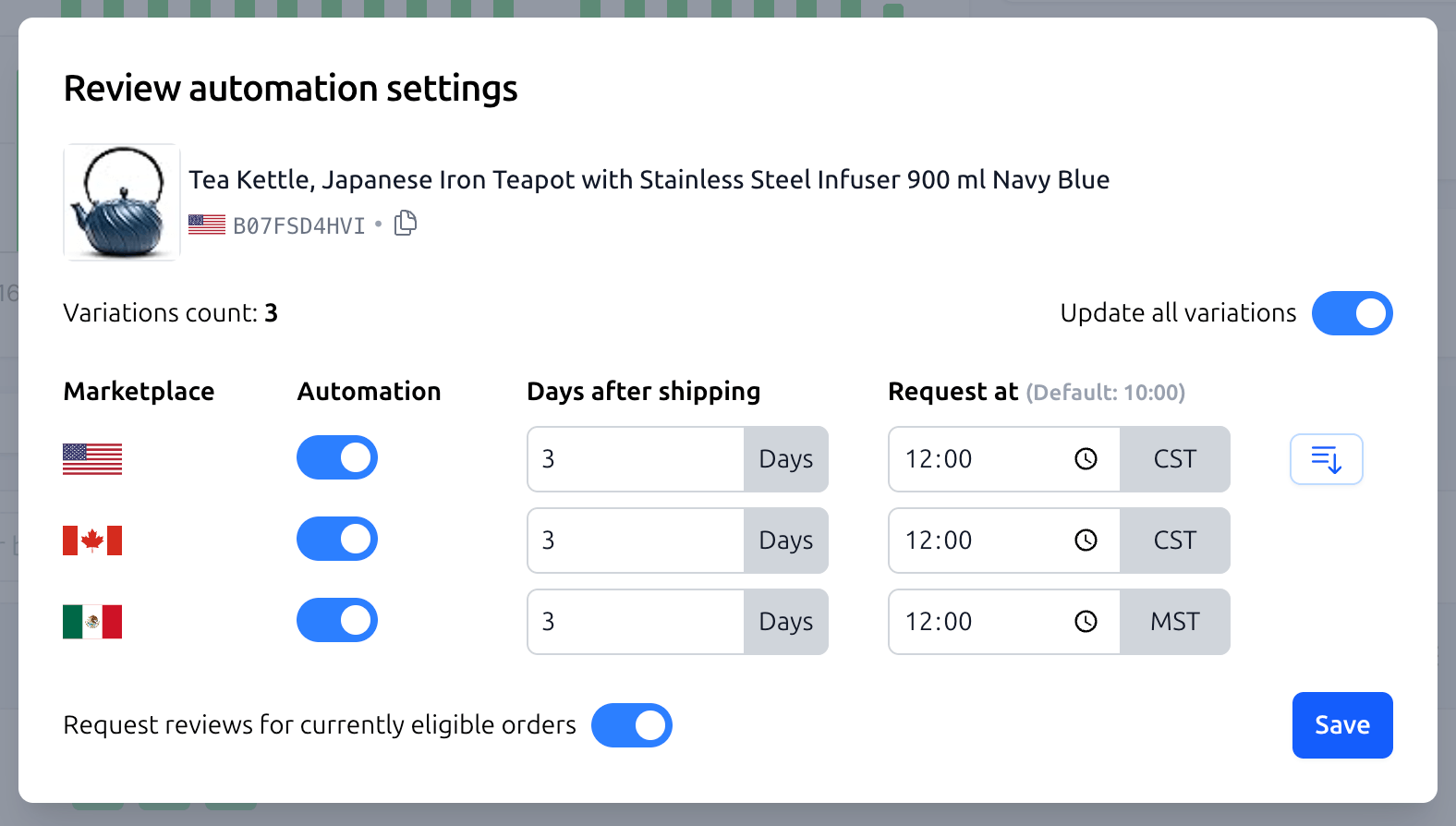 Settings dialog