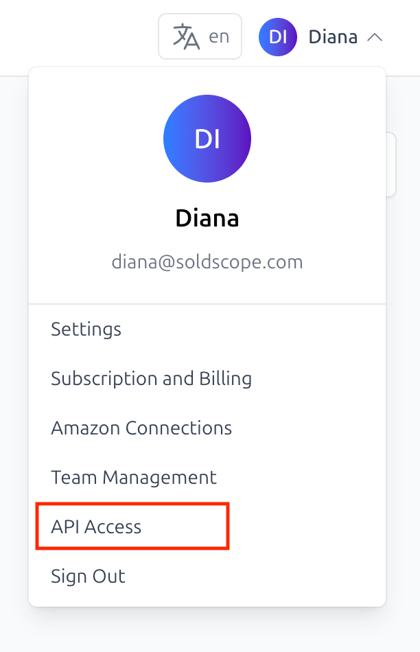 API Access Menu