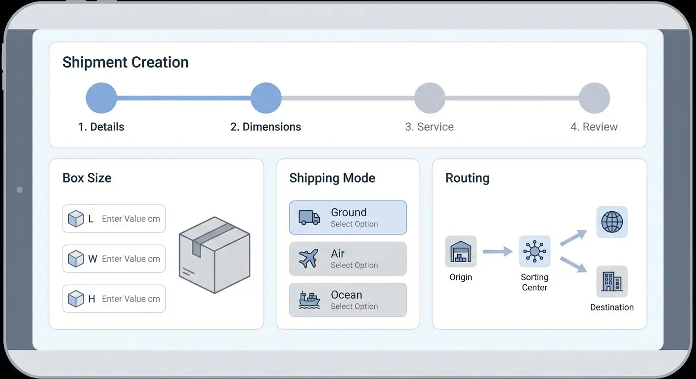 Shipment creation dashboard