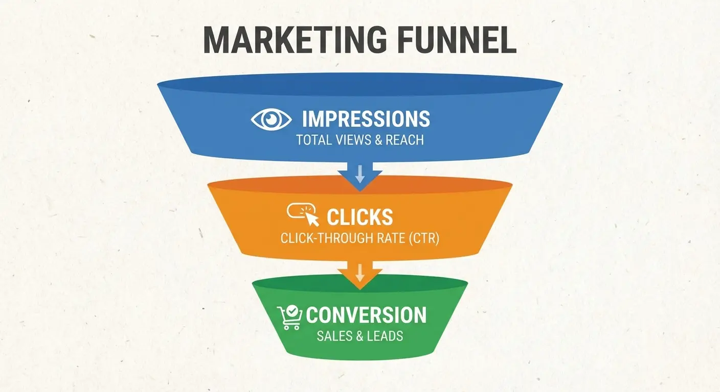 Impressions to conversion funnel