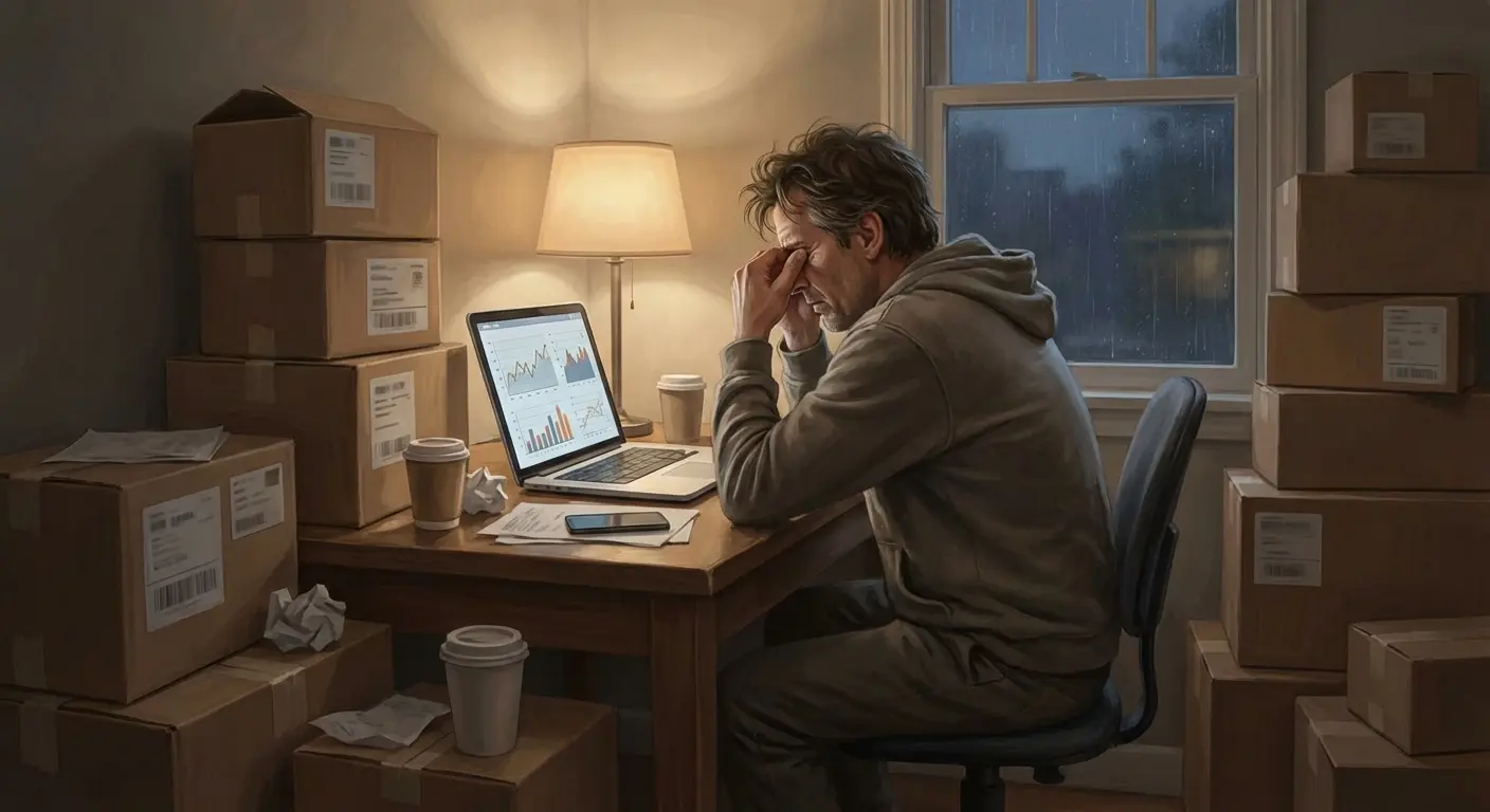 seller burnout desk scene